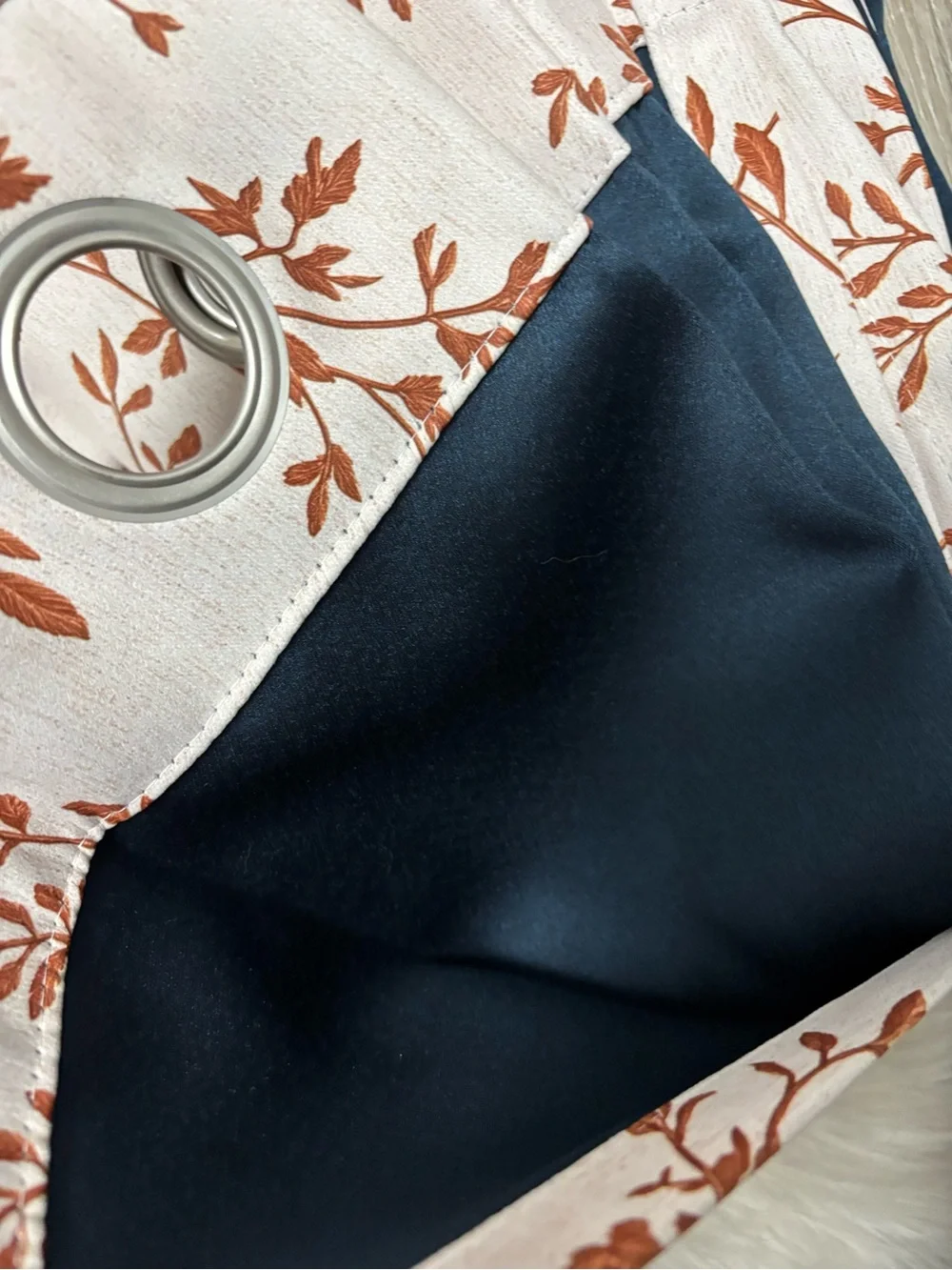 Floral Printed Grommet Curtains in Cream and Brown - Unbrandedu size W52”x L96”